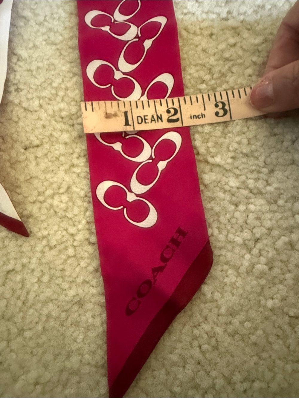 Coach Pink and Cream Signature Print Silk Skinny Scarf - Picture 2 of 6